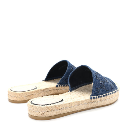 Gucci Denim Crystals GG Monogram Espadrille 20mm Slide Sandals 39 Denim 5 of 10