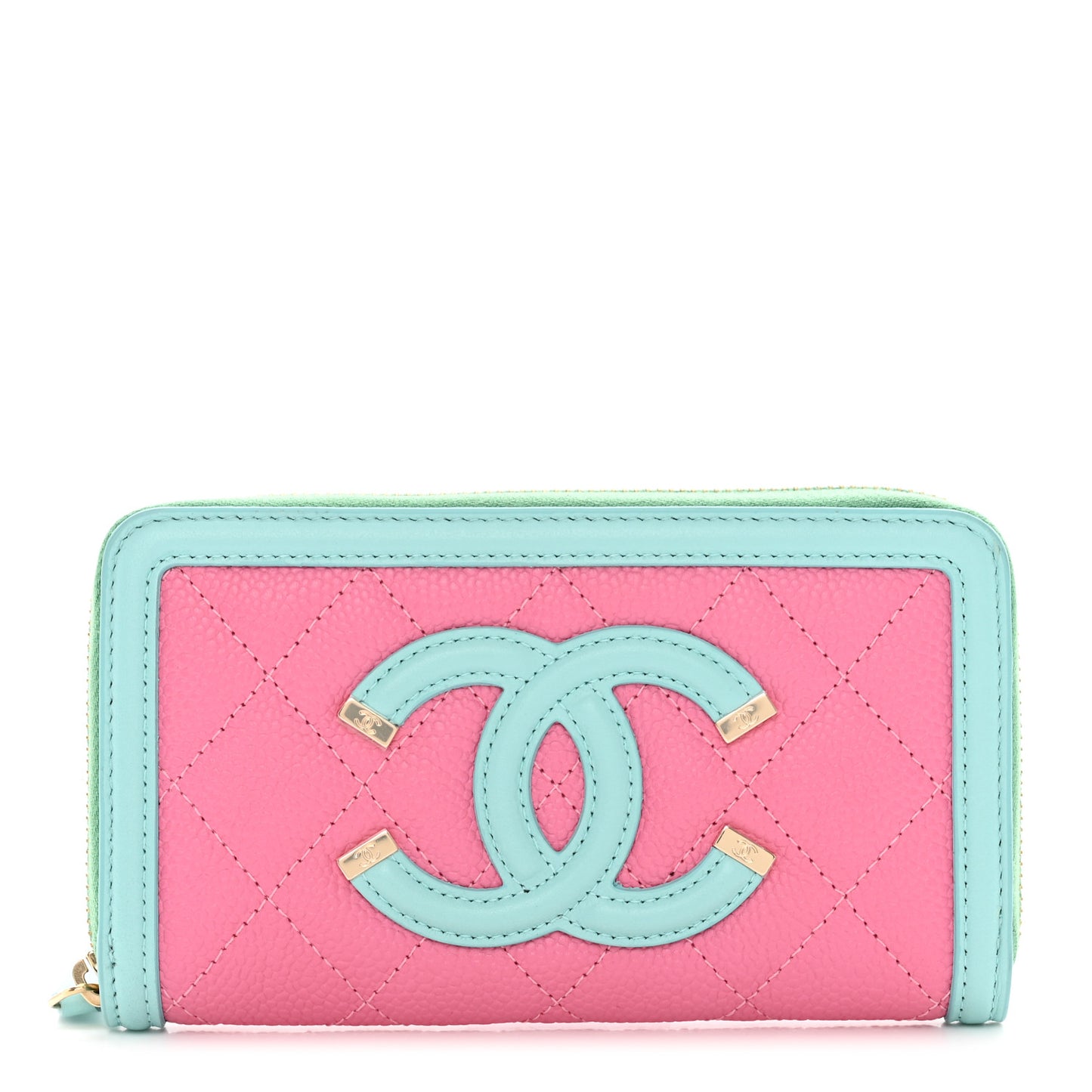 Caviar Quilted Medium Filigree Zip Around Wallet Pink Blue Green