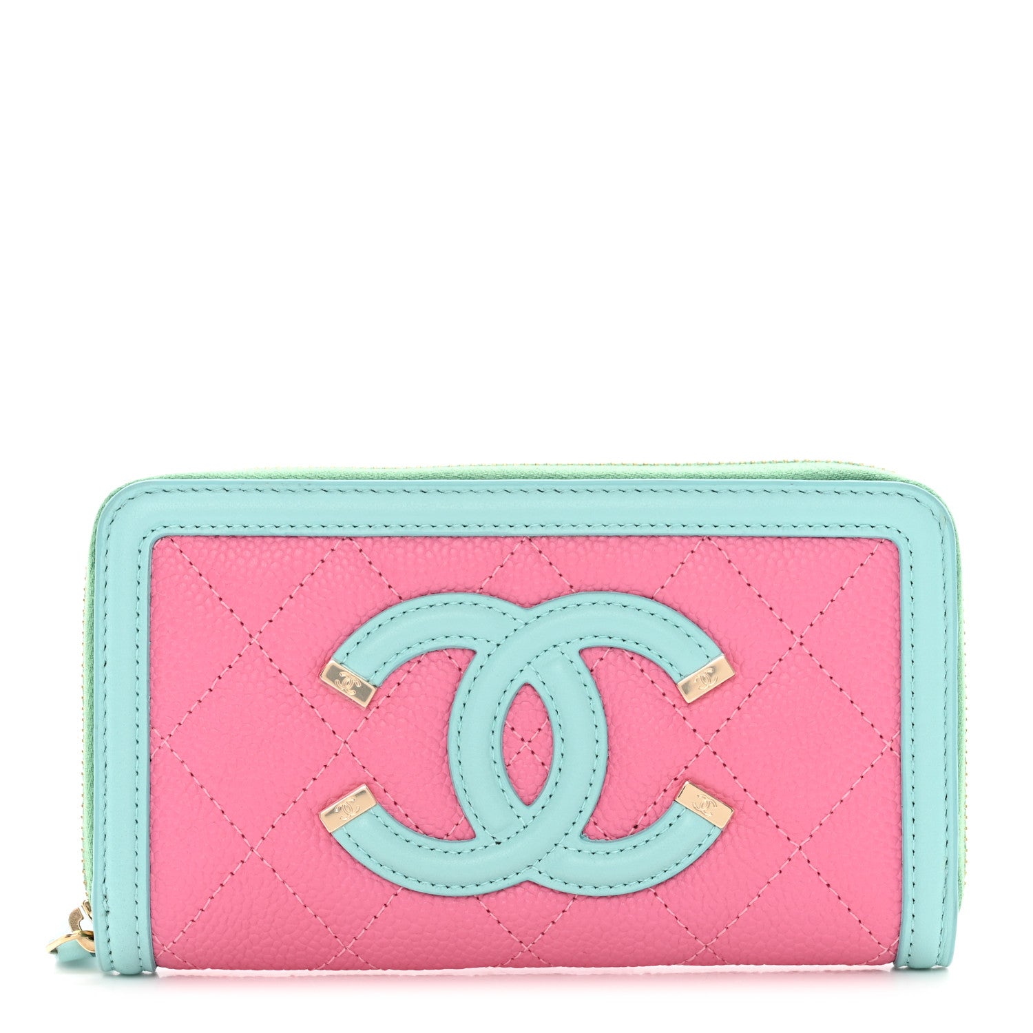 Chanel Caviar Quilted Medium Filigree Zip Around Wallet Pink Blue Green 1 of 8