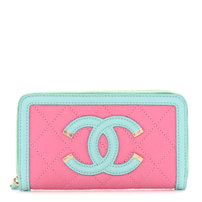 Chanel Caviar Quilted Medium Filigree Zip Around Wallet Pink Blue Green 1 of 8