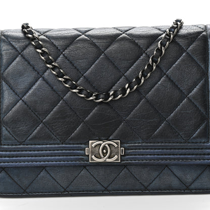 Chanel Metallic Calfskin Quilted Boy Wallet On Chain WOC Navy Blue 8 of 11