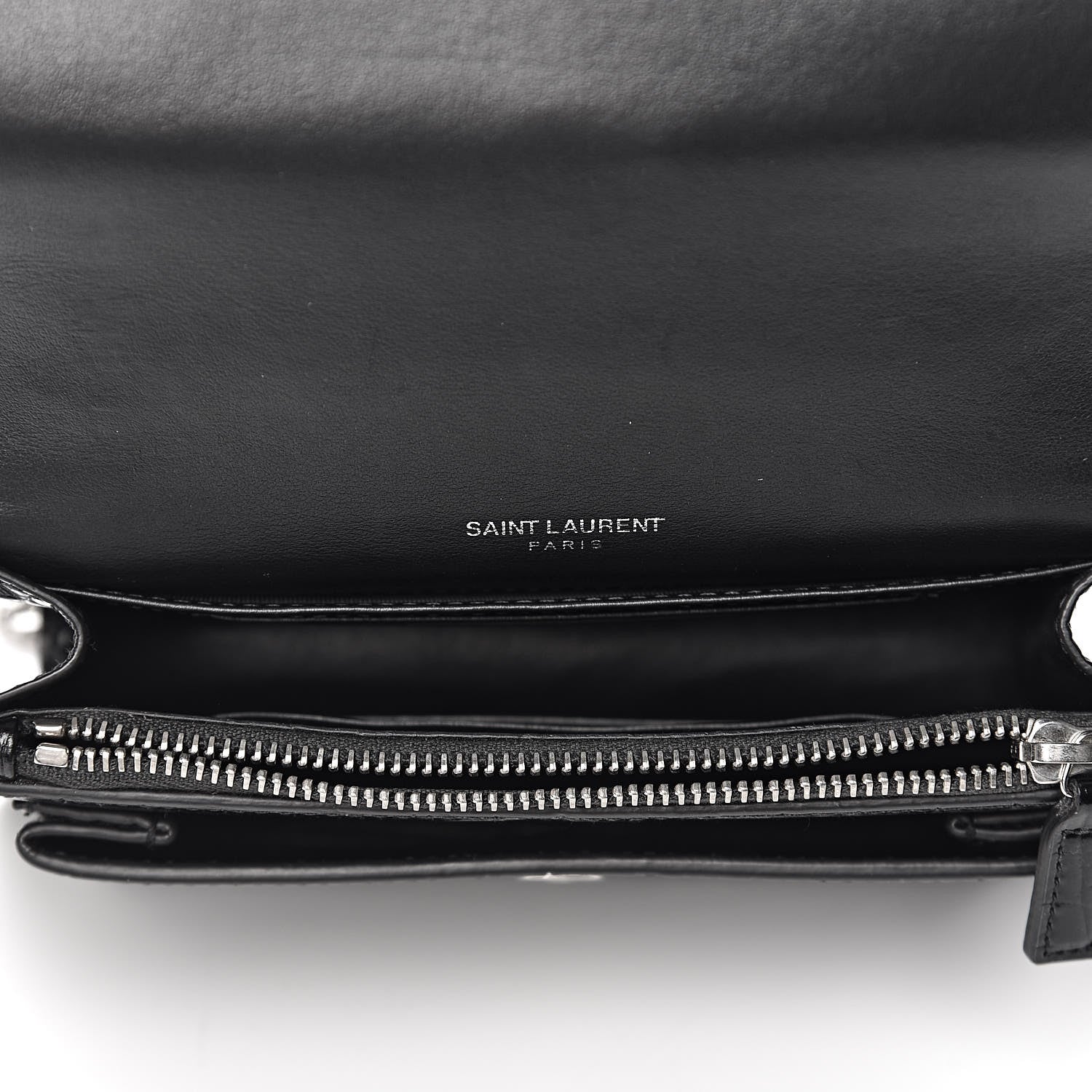 Saint Laurent Calfskin Crocodile Embossed Monogram Sunset Chain Wallet Black 5 of 9