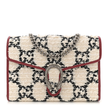 Gucci Tweed GG Monogram Mini Dionysus Chain Wallet White Black Romantic Cherry 1 of 11