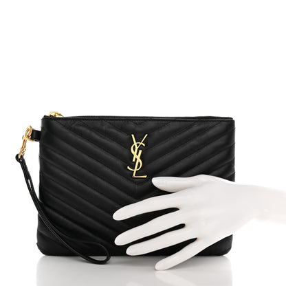 Saint Laurent Calfskin Matelasse Chevron Monogram A5 Wristlet Black 2 of 9