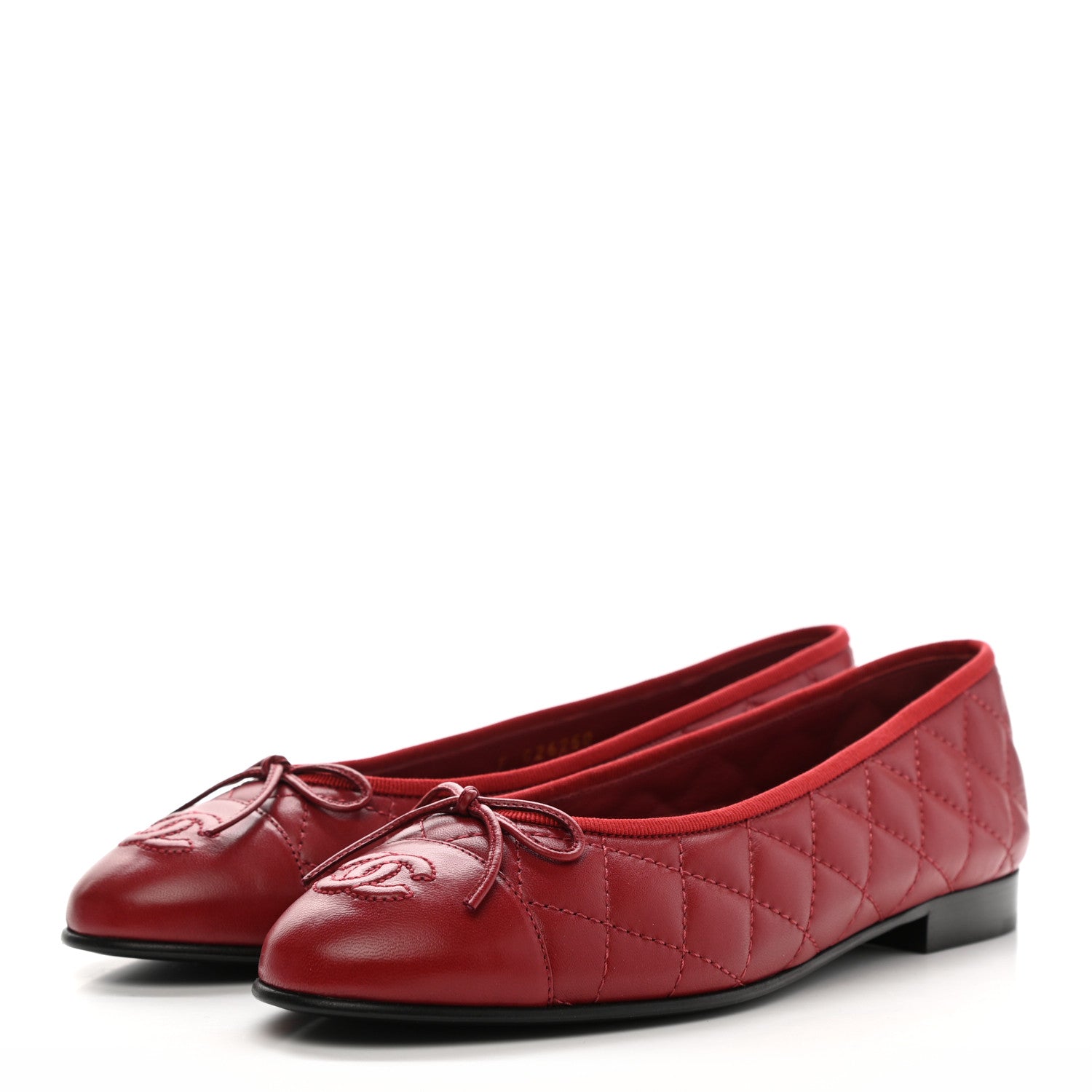 Chanel Lambskin Quilted CC Cap Toe Ballerina Flats 38.5 Dark Red 3 of 8
