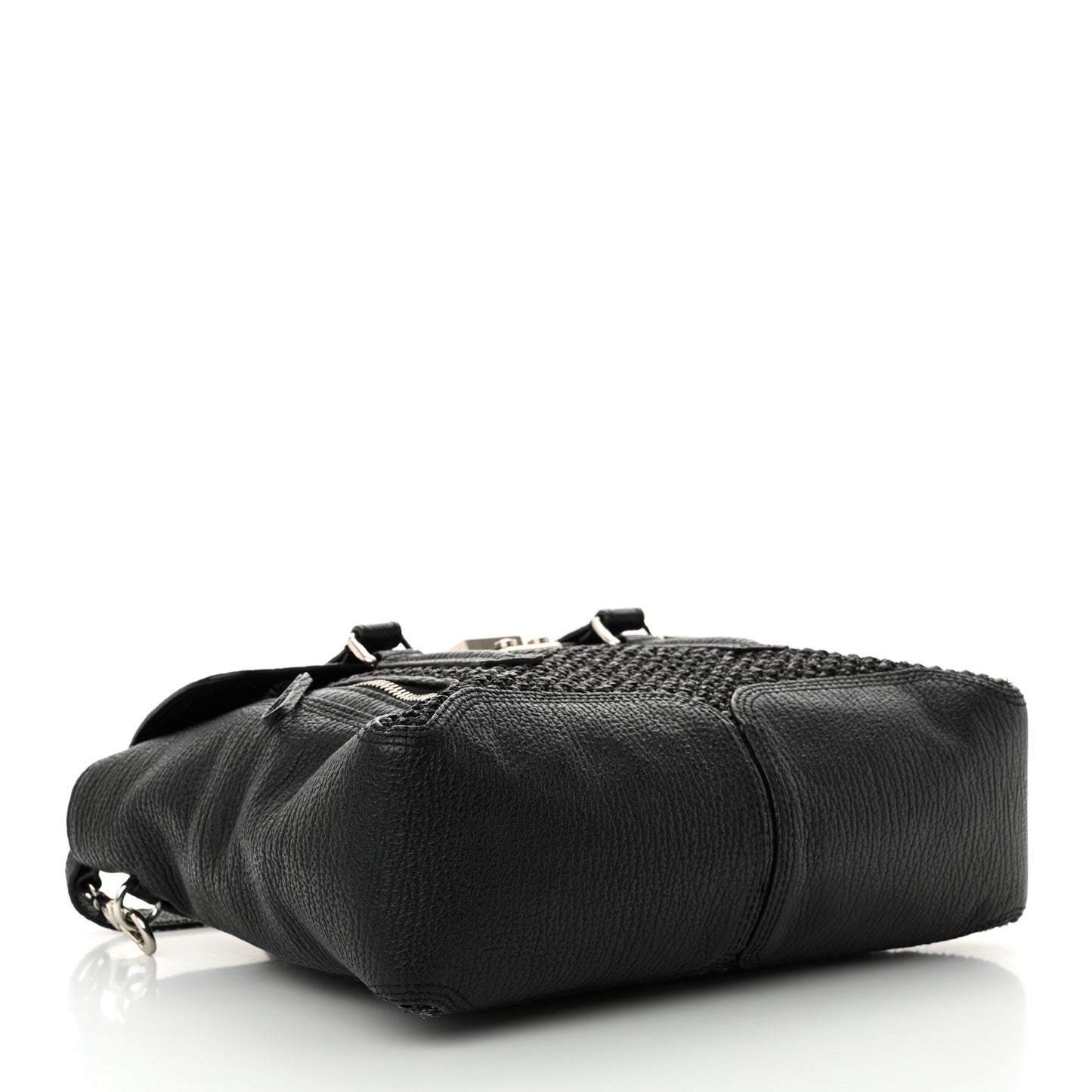 PHILLIP LIM 3.1 Textured Calfskin Woven Panel Medium Pashli Satchel Black Silver