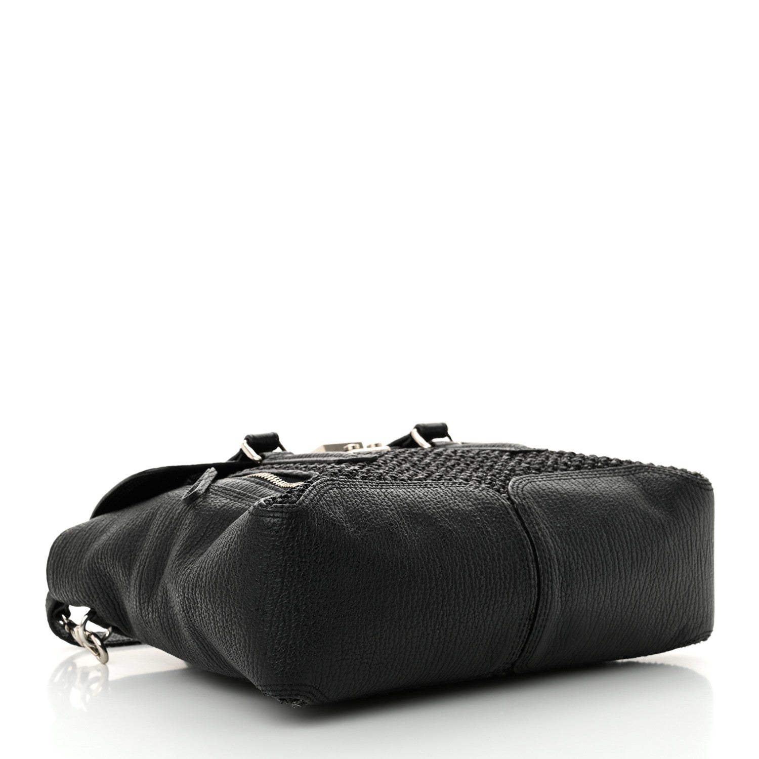 3.1 Phillip Lim PHILLIP LIM 3.1 Textured Calfskin Woven Panel Medium Pashli Satchel Black Silver 4 of 14