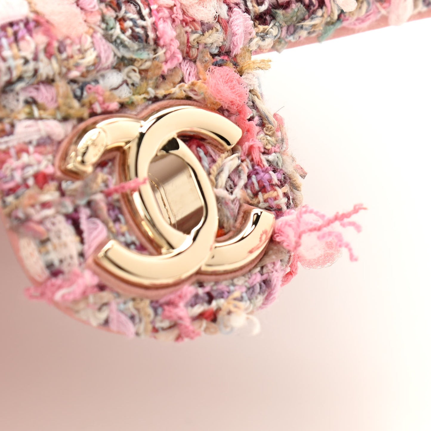 Tweed Mini Pearl Handle Flap Pink Beige Orange Ecru