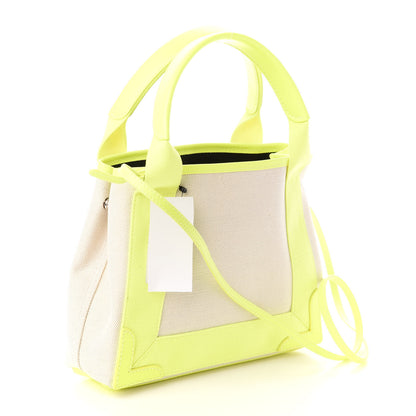 Balenciaga Cotton Canvas Satin Calfskin Navy Cabas XS Natural Fluo Yellow 3 of 9