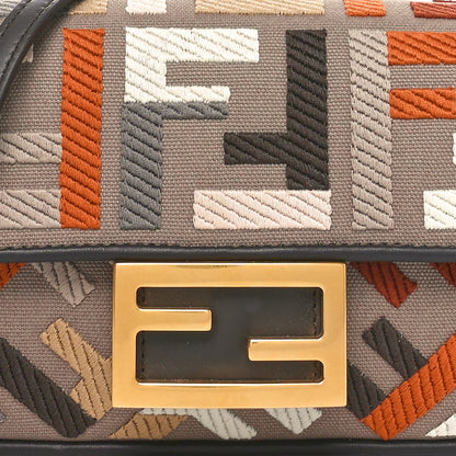 Fendi Canvas Vitello King Seta FF Embroidered Mini Baguette Tartufo Ebano Multicolor 8 of 10