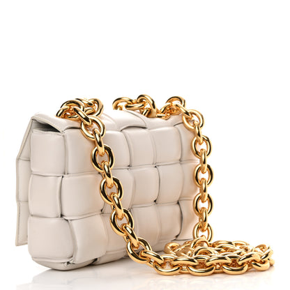 Bottega Veneta Lambskin Maxi Intreccio Padded Chain Cassette Crossbody Bag White 3 of 13