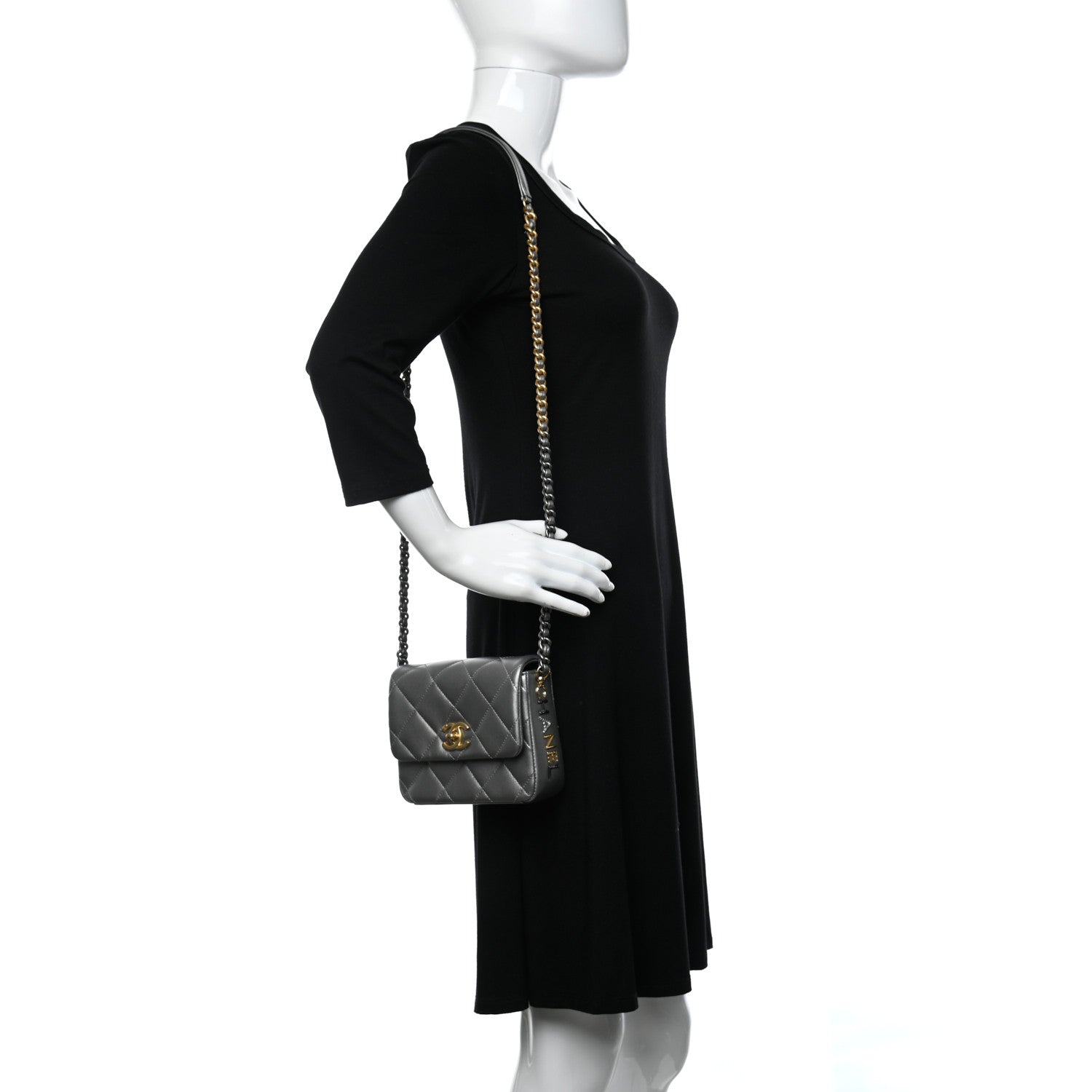 Chanel Metallic Lambskin Quilted Mini Side Note Flap Grey 2 of 10