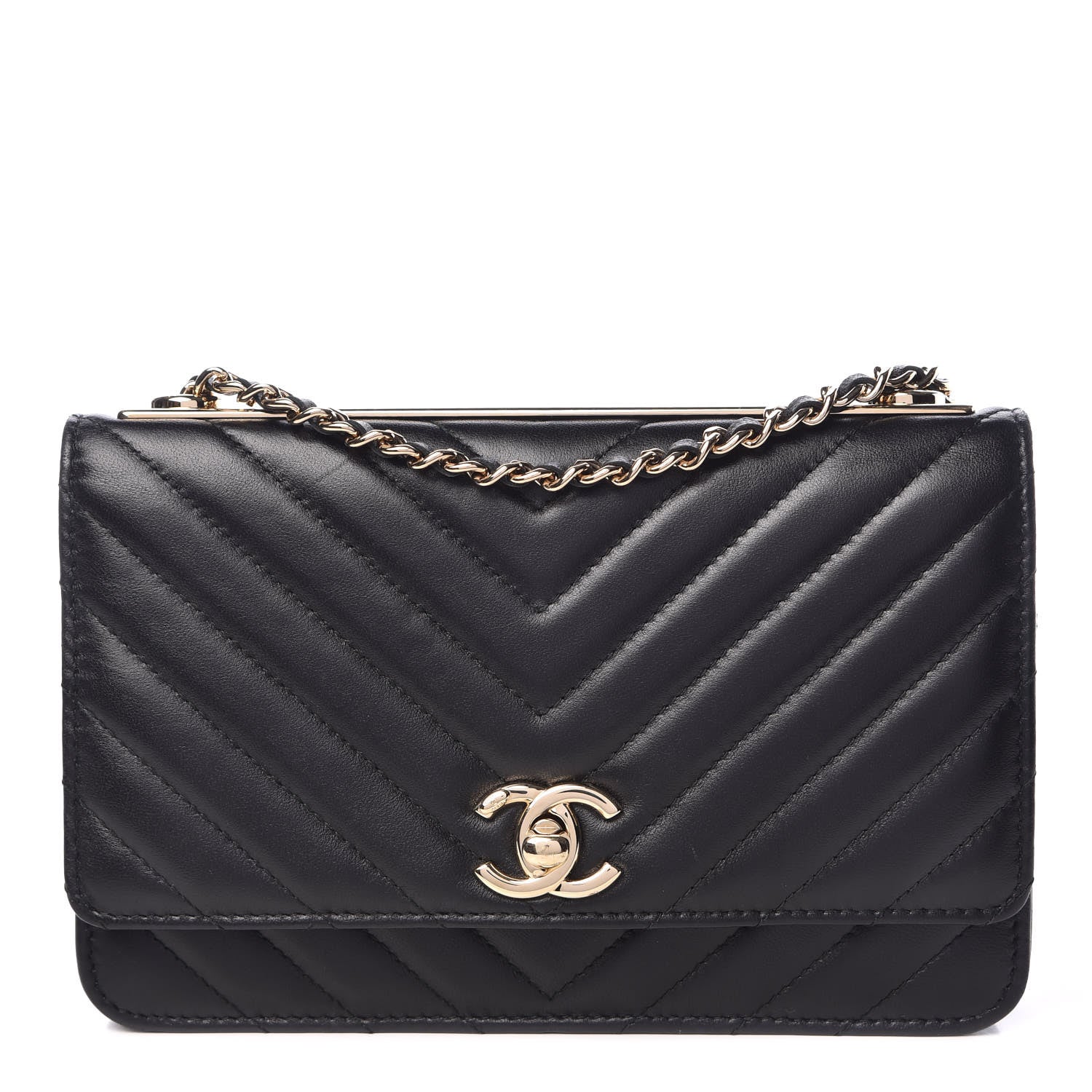 Chanel Lambskin Chevron Quilted Trendy CC Wallet On Chain WOC Black 1 of 13