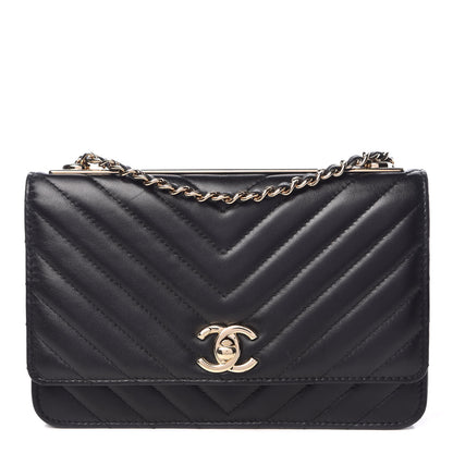 Chanel Lambskin Chevron Quilted Trendy CC Wallet On Chain WOC Black 1 of 13