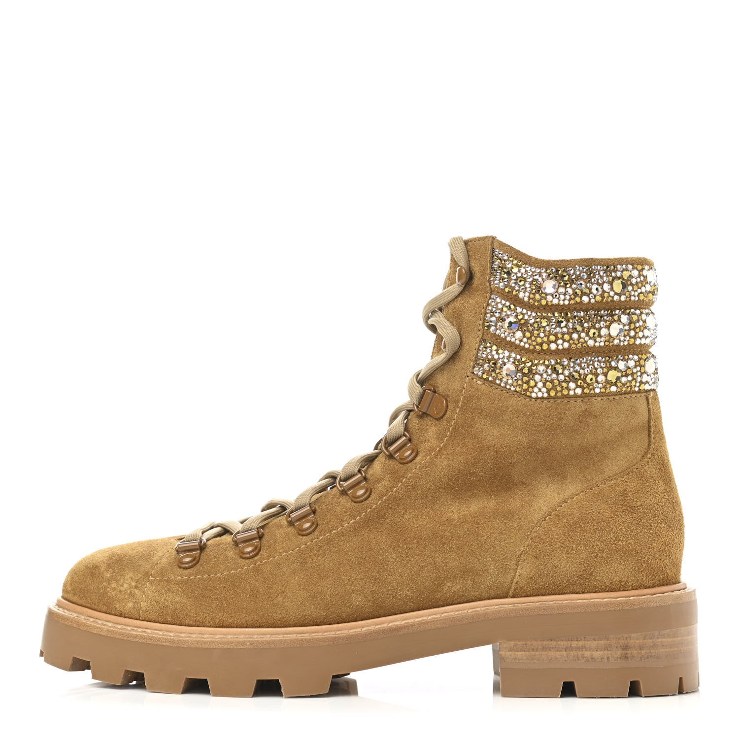 Jimmy Choo Suede Swarovski Crystal Womens Eshe Flat Boots 40 Camel 1 of 7