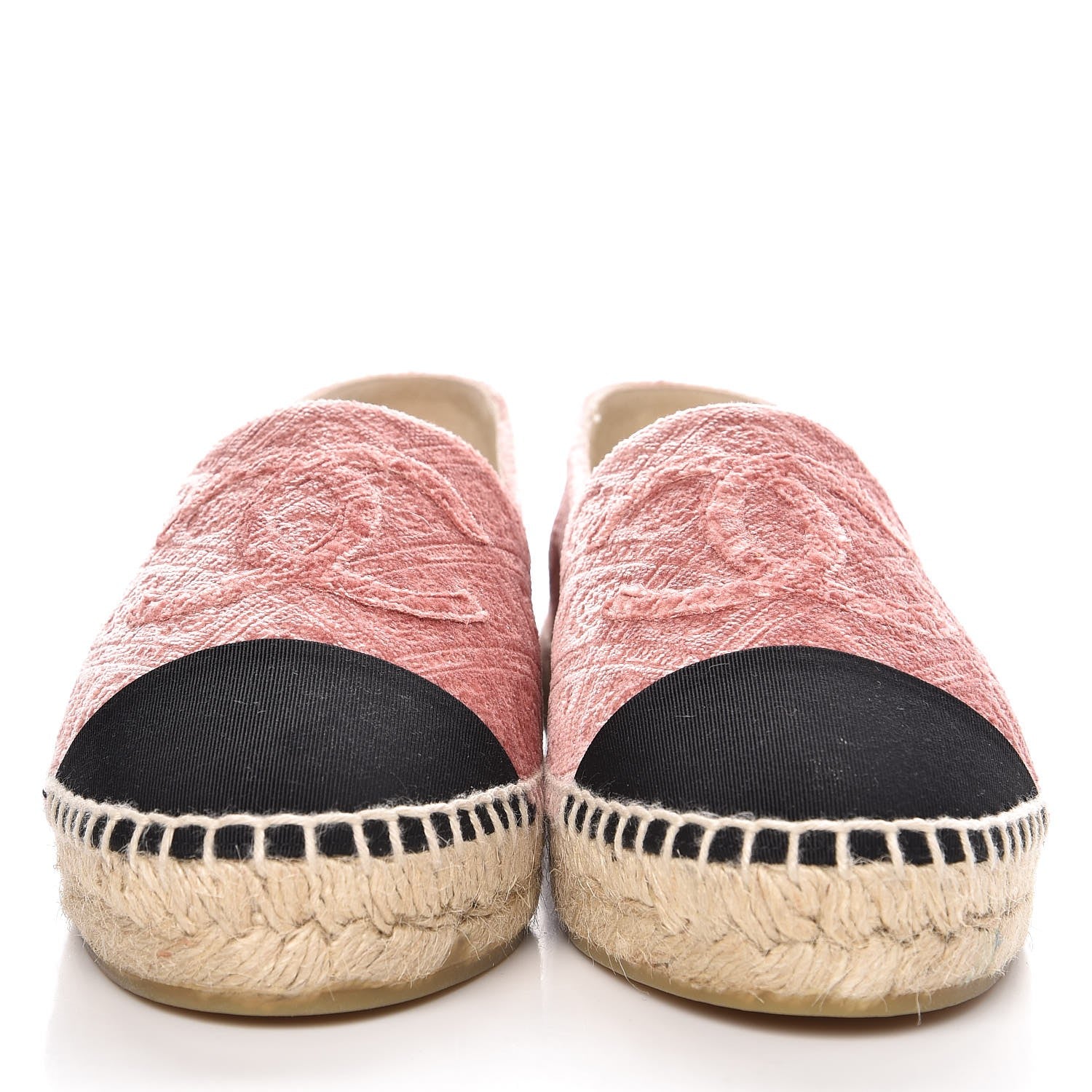 Chanel Velvet Grosgrain Quilted Camellia CC Espadrilles 38 Pink Black 2 of 10