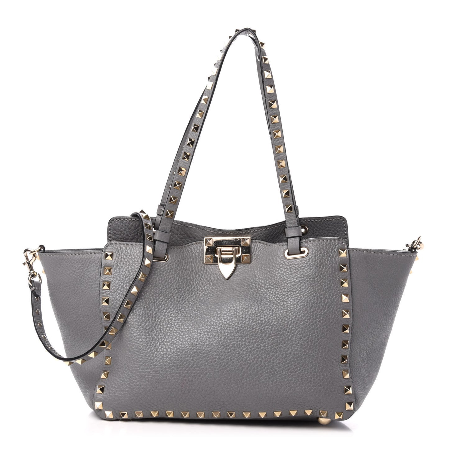 Grained Calfskin Small Rockstud Tote Grey