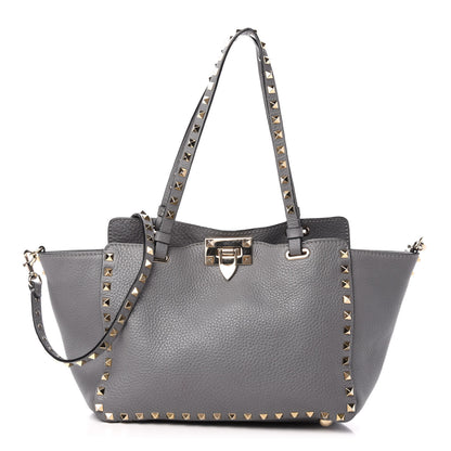 Valentino Garavani Grained Calfskin Small Rockstud Tote Grey 1 of 12