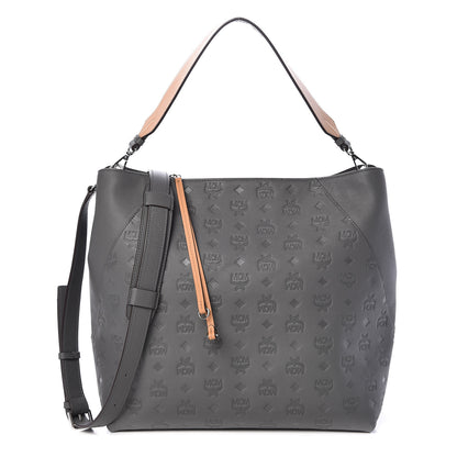 MCM Calfskin Ottomar Monogram Large Klara Hobo Charcoal 1 of 9