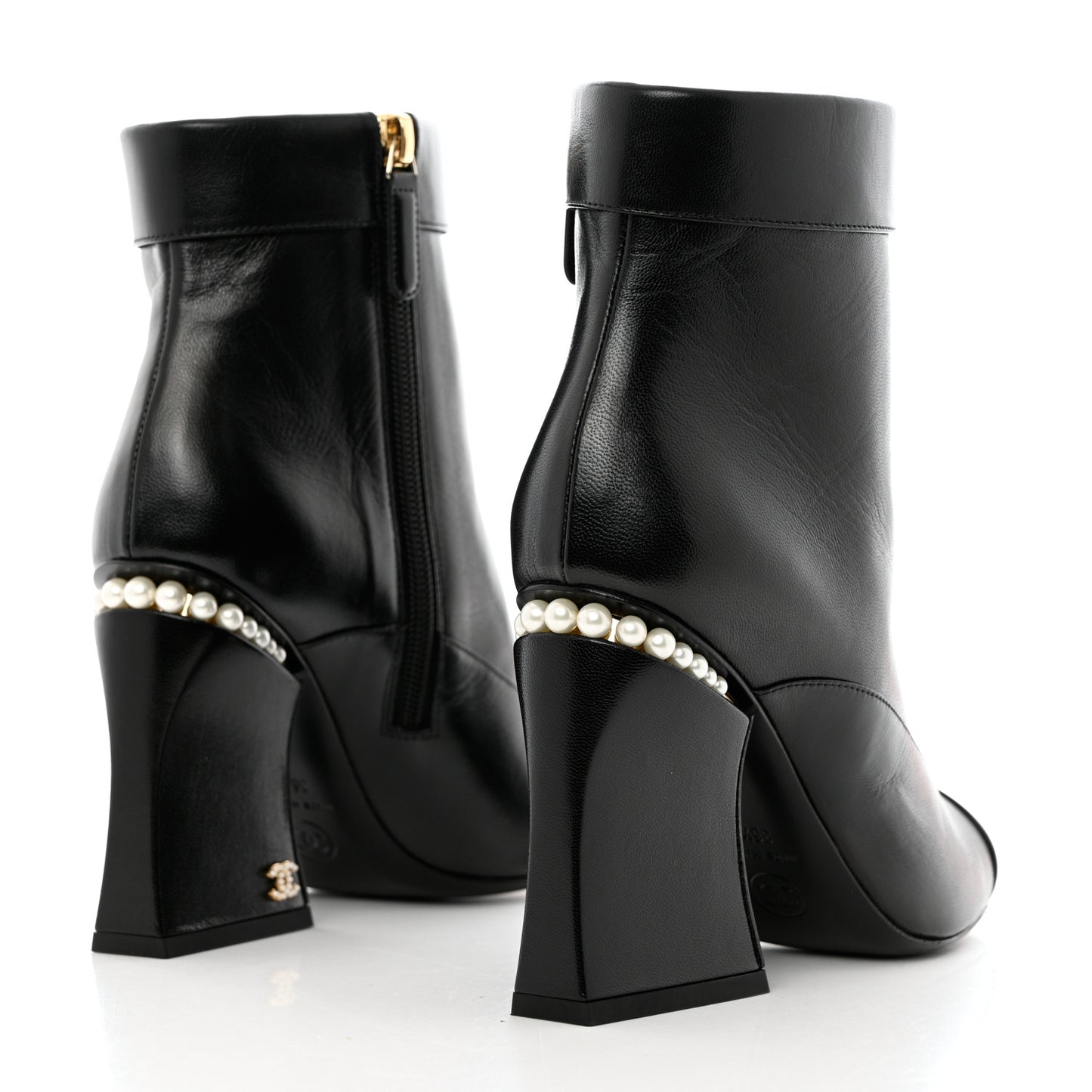 Goatskin Pearl Cap Toe Boots 36.5 Black