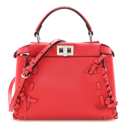 Fendi Vitello Seta Century Nappa Whipstitch Mini Peekaboo Iconic Satchel Fiamma 1 of 10