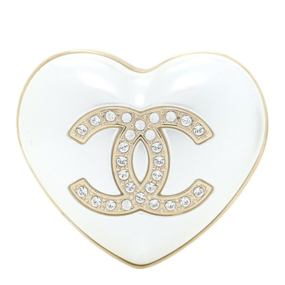 Chanel Resin Crystal CC Heart Brooch Pearly White Gold 1 of 5