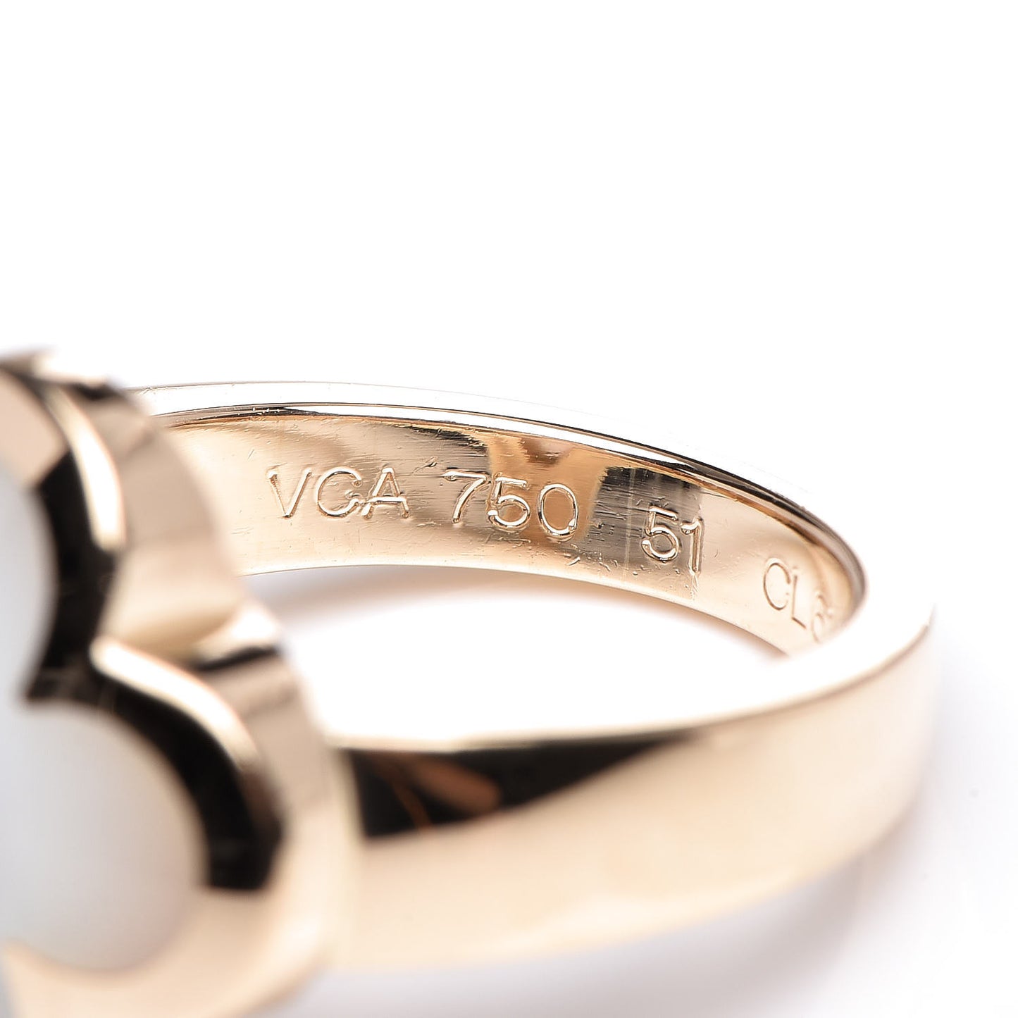 18K Yellow Gold Mother of Pearl Pure Alhambra Ring 51 5.75