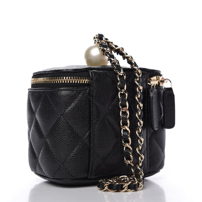 Chanel Caviar Quilted Mini Pearl On Top Vanity Case With Chain Black 3 of 10