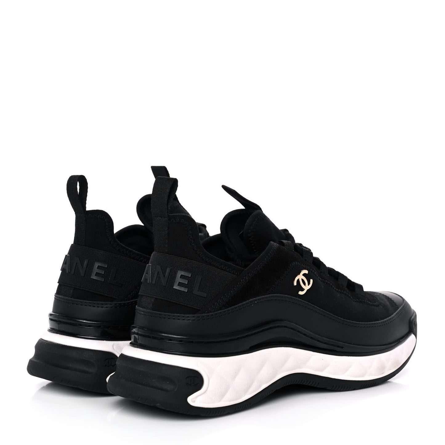 Velvet Calfskin Mixed Fibers CC Sneakers 38 Black