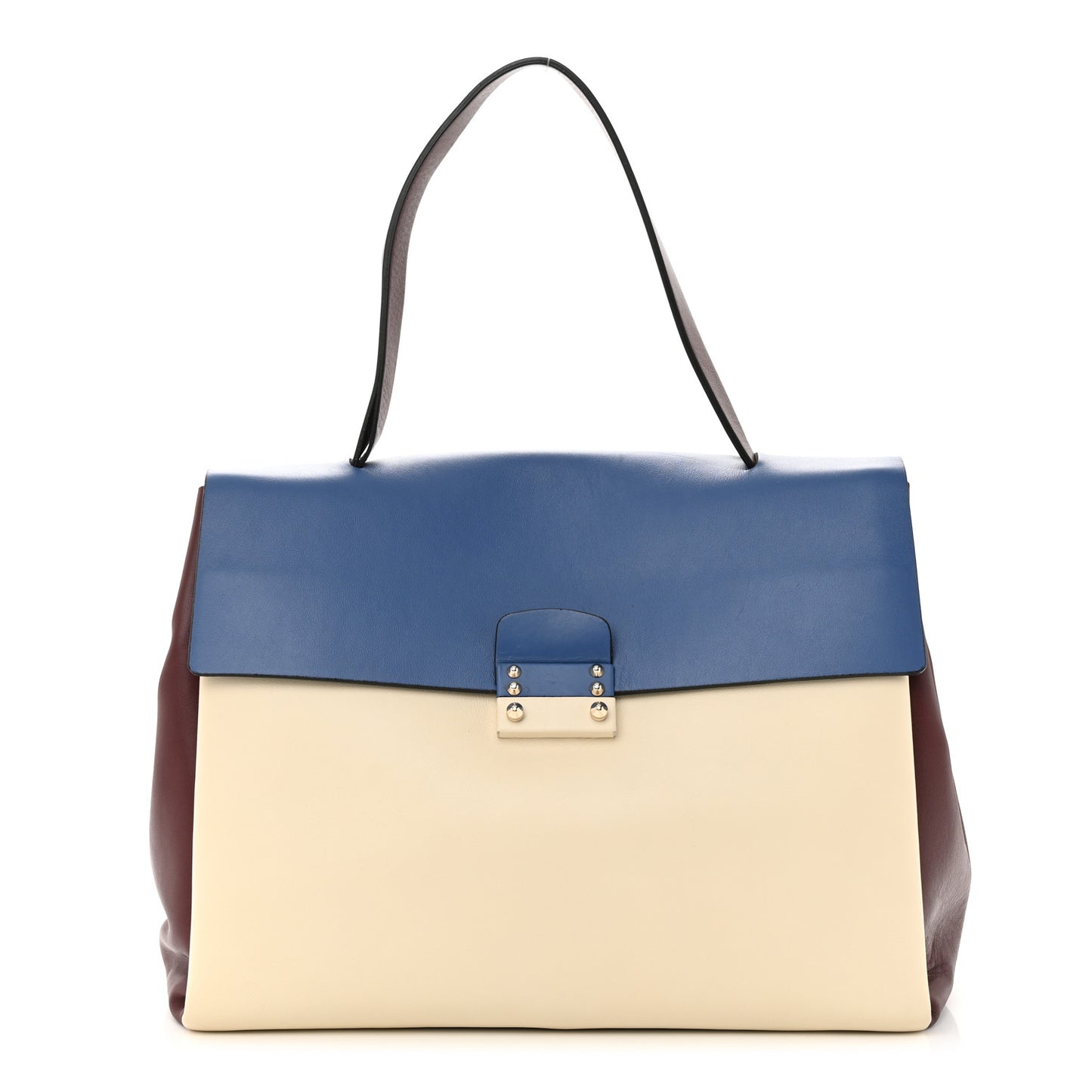 Calfskin Colorblock Mime Single Handle Bag Ruby Marine