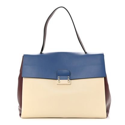 Valentino Garavani Calfskin Colorblock Mime Single Handle Bag Ruby Marine 1 of 14
