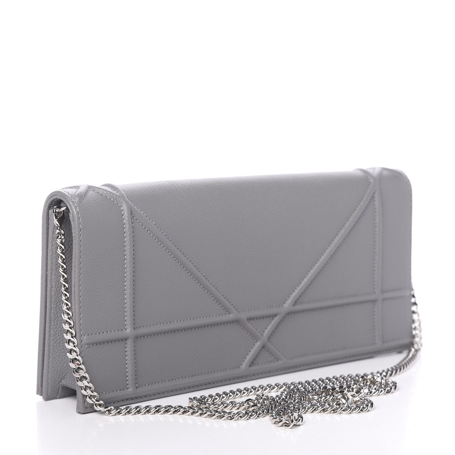 Grained Calfskin Large Diorama Croisiere Chain Wallet Grey