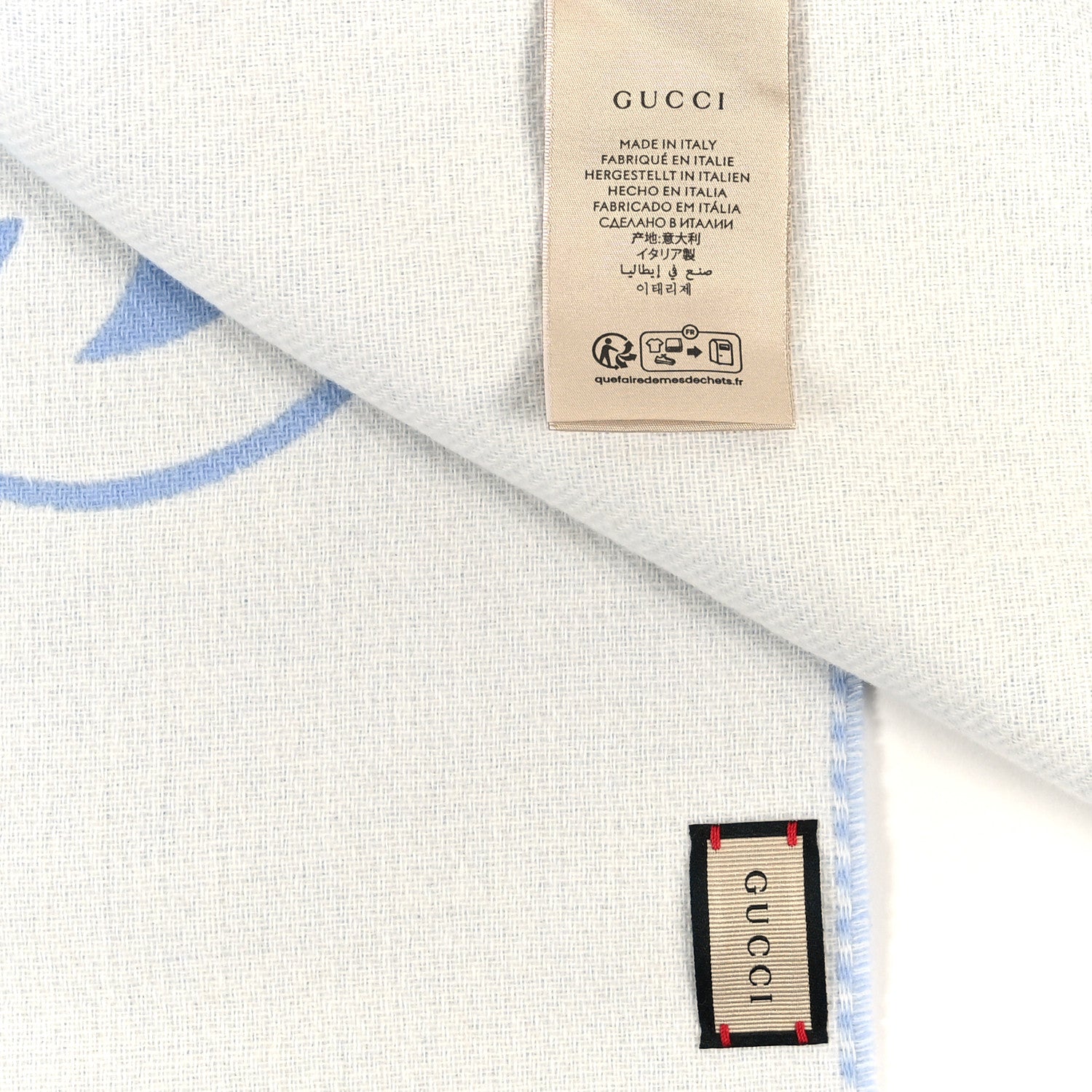 Gucci Wool Cashmere Interlocking G Scarf Sky Blue Ivory 3 of 3
