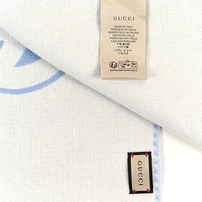 Gucci Wool Cashmere Interlocking G Scarf Sky Blue Ivory 3 of 3