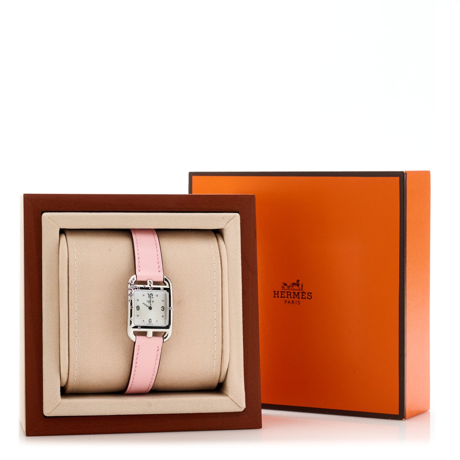 Hermes Stainless Steel Swift Diamond Pink Sapphire Mother of Pearl 23mm Cape Cod Quartz Watch Rose Sakura 5 of 5