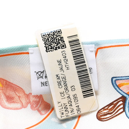 Hermes Silk Funny Ice Cream Twilly Aqua Orange Jaune 2 of 4