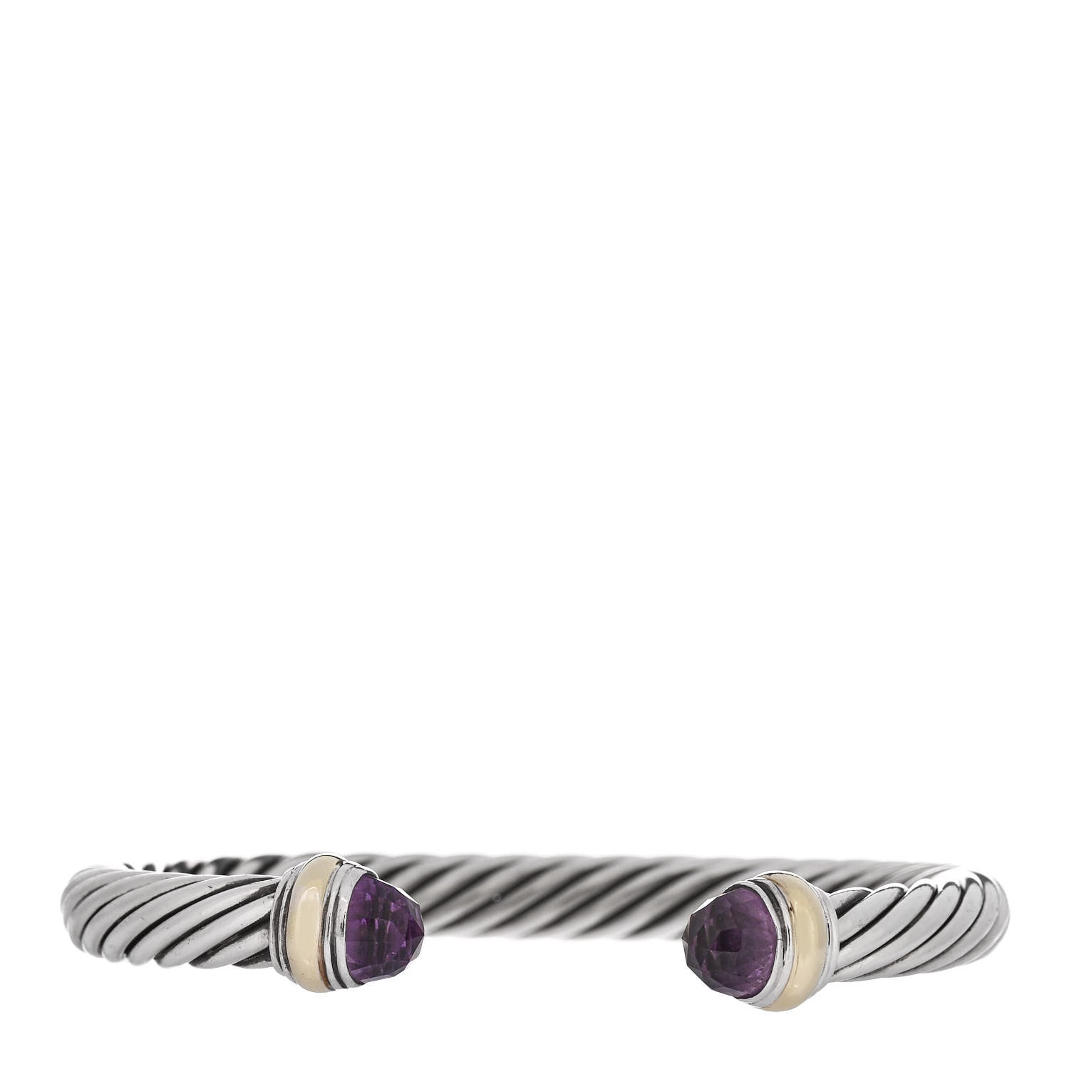 David Yurman Sterling Silver 14K Yellow Gold Amethyst 7mm Cable Classics Bracelet 1 of 3
