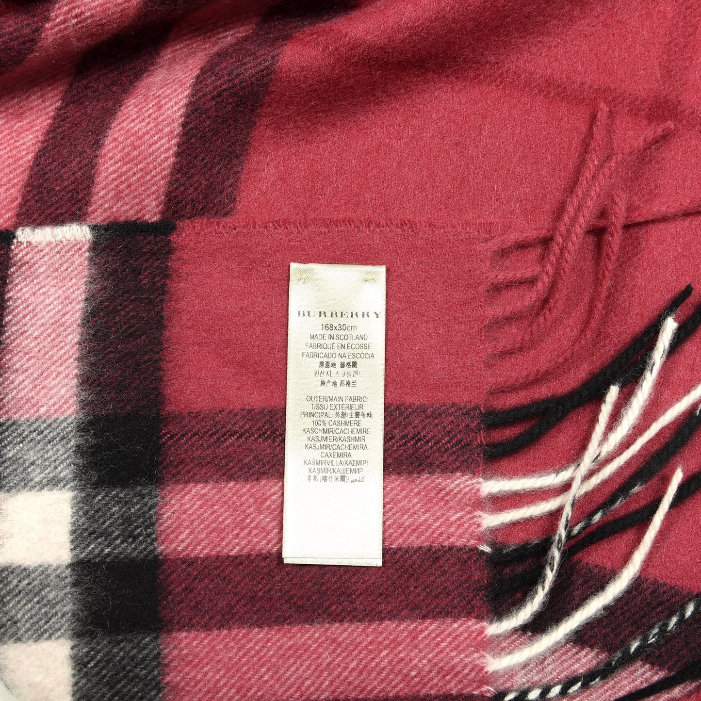 Cashmere Giant Check Fringe Scarf Rose Pink