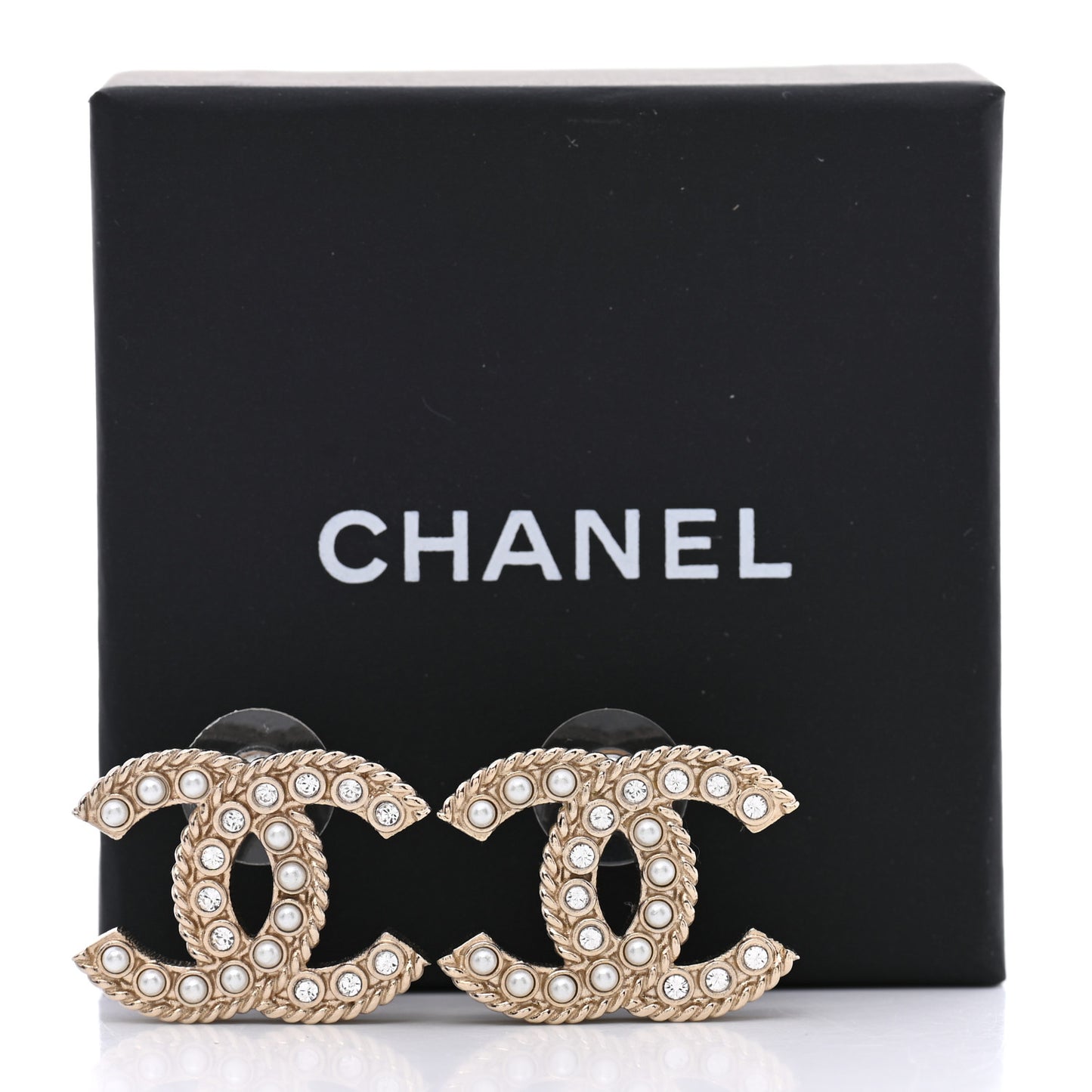 Pearl Crystal CC Earrings Light Gold