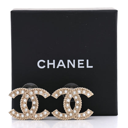 Chanel Pearl Crystal CC Earrings Light Gold 5 of 5