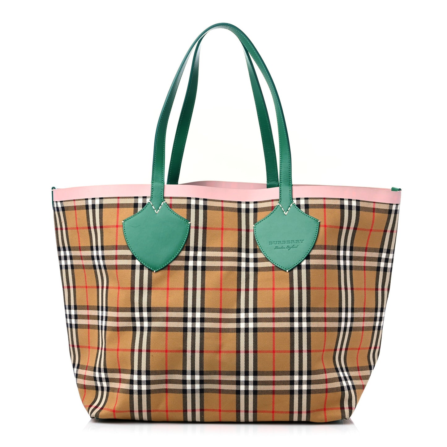 Vintage Check Large The Giant Reversible Tote Palm Green Pink Apricot