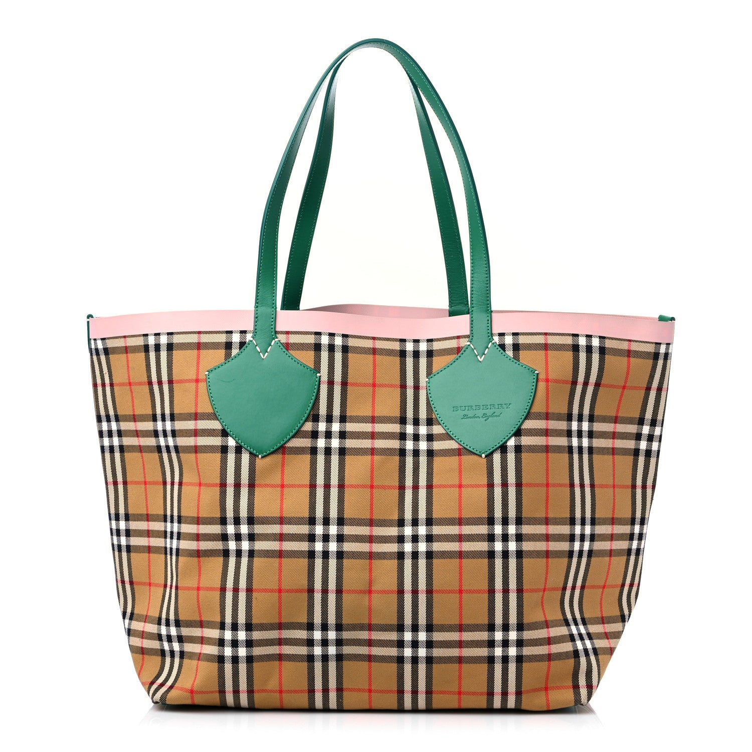 Burberry Vintage Check Large The Giant Reversible Tote Palm Green Pink Apricot 1 of 16