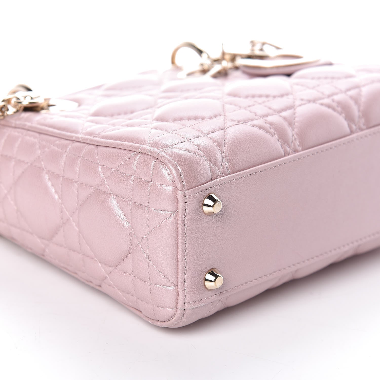 Christian Dior Metallic Lambskin Cannage Mini Lady Dior Lotus 7 of 14