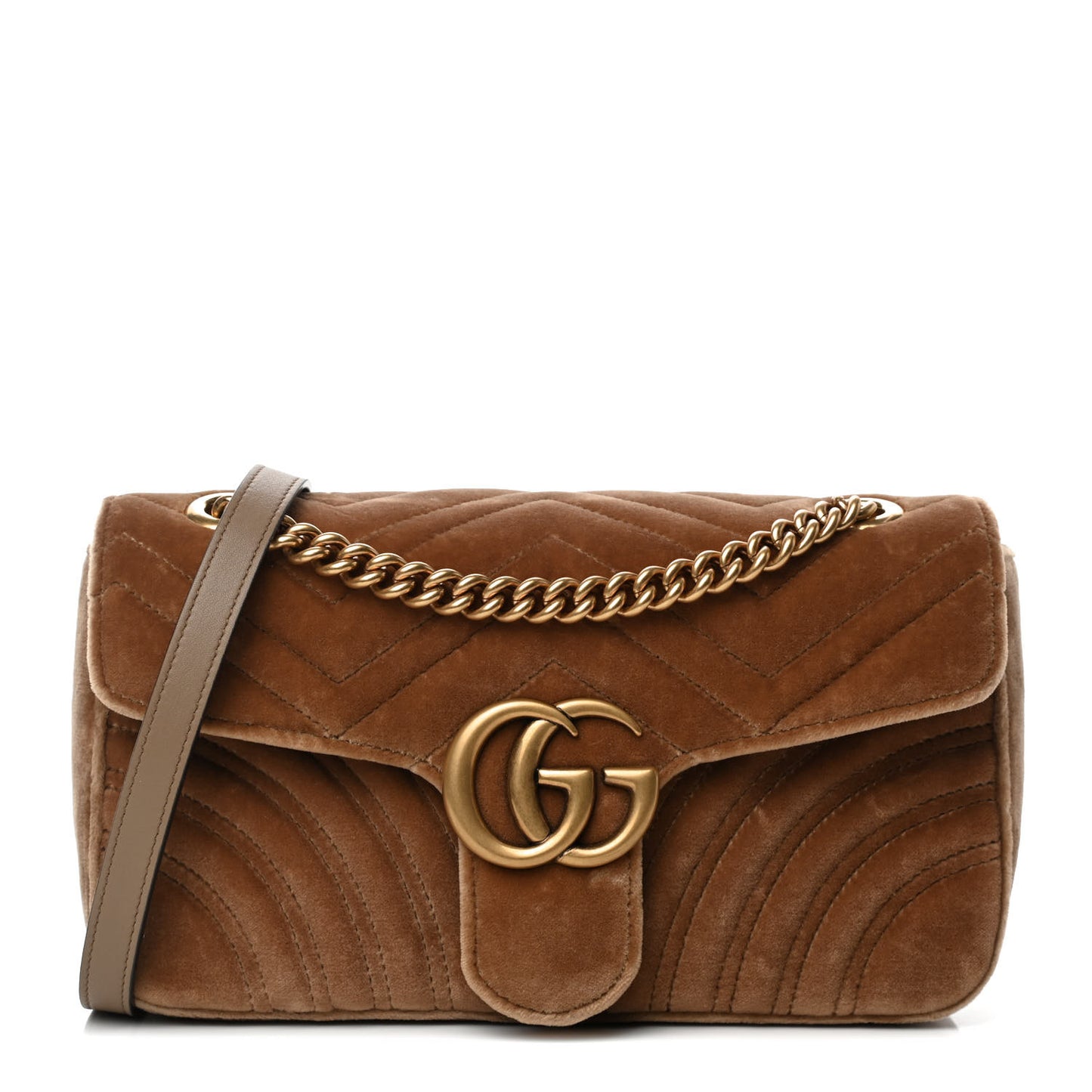 Velvet Matelasse Small GG Marmont Shoulder Bag Taupe