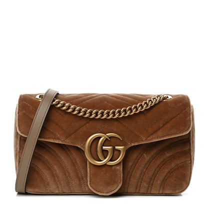 Gucci Velvet Matelasse Small GG Marmont Shoulder Bag Taupe 1 of 10