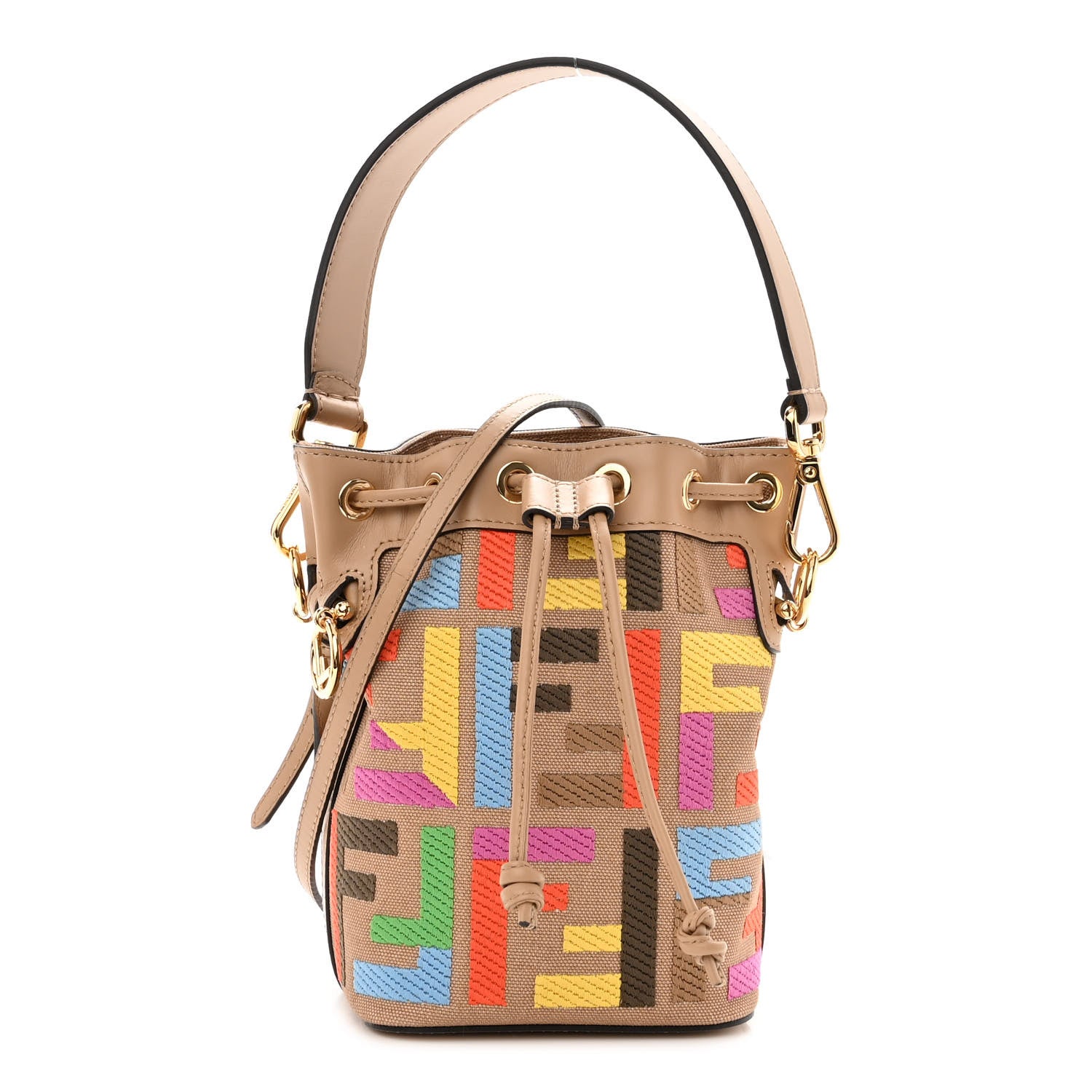 Fendi Canvas Vitello King F is Fendi FF Multicolor Embroidered Mini Mon Tresor Bucket Bag Multicolor Cuoio 1 of 10