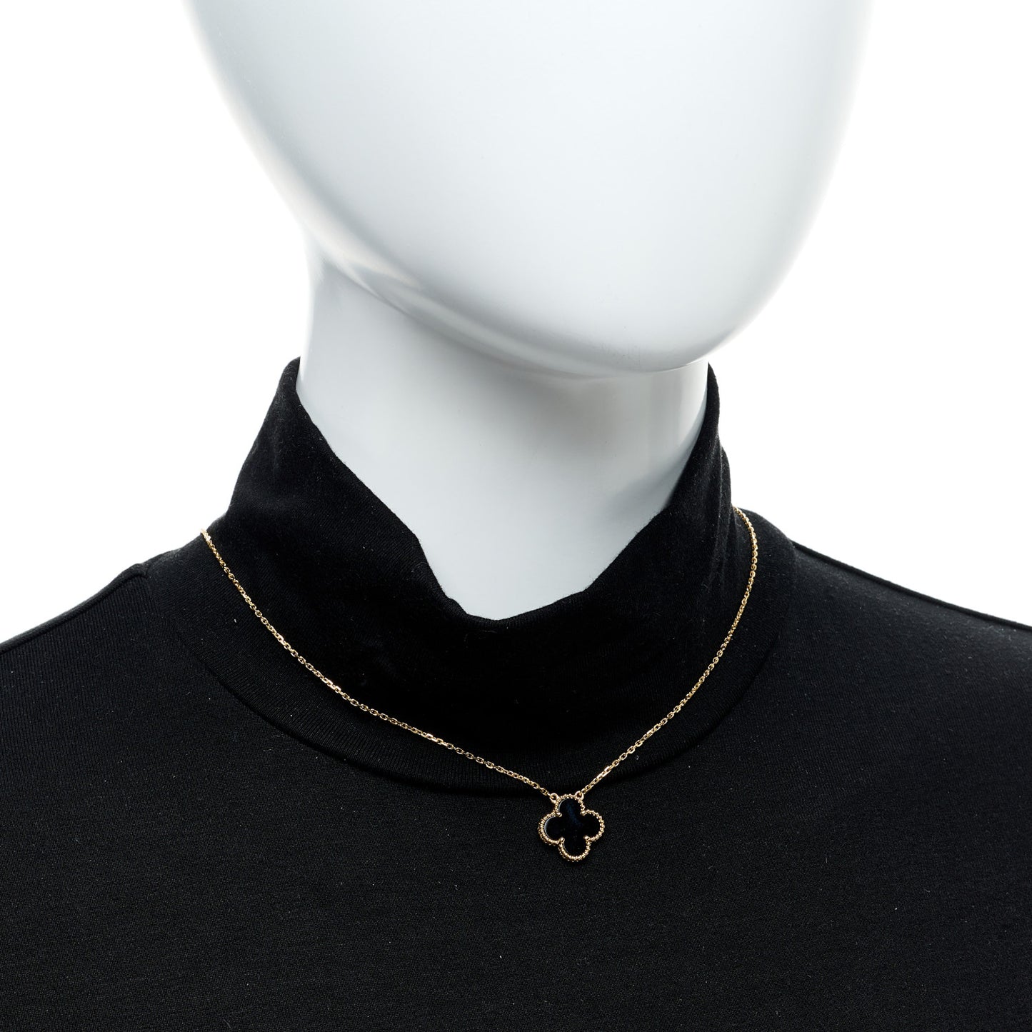 18K Yellow Gold Black Onyx Vintage Alhambra Pendant Necklace