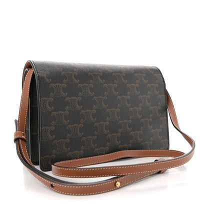 Celine Triomphe Canvas Lambskin Wallet On Strap Tan 3 of 12