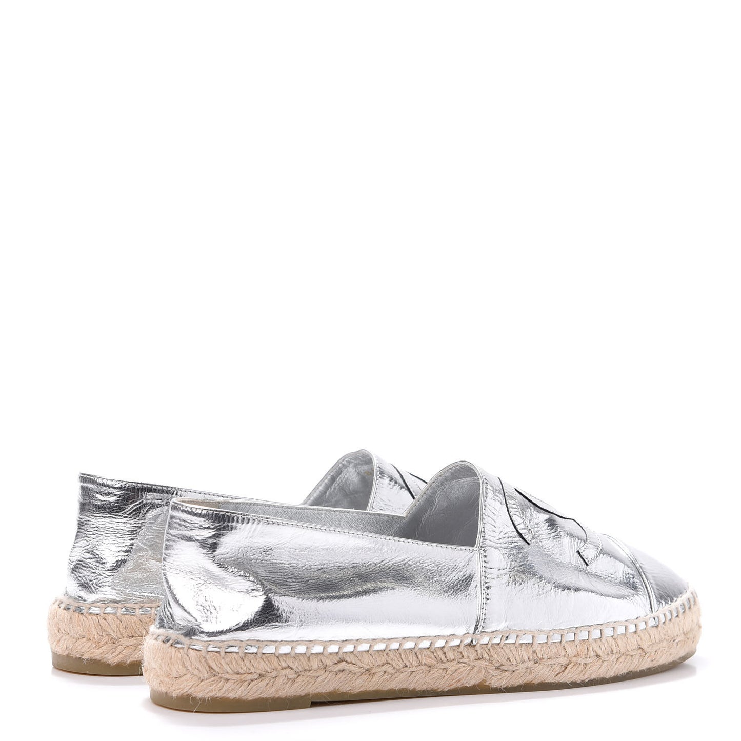 Laminated Goatskin CC Espadrilles 41 Silver