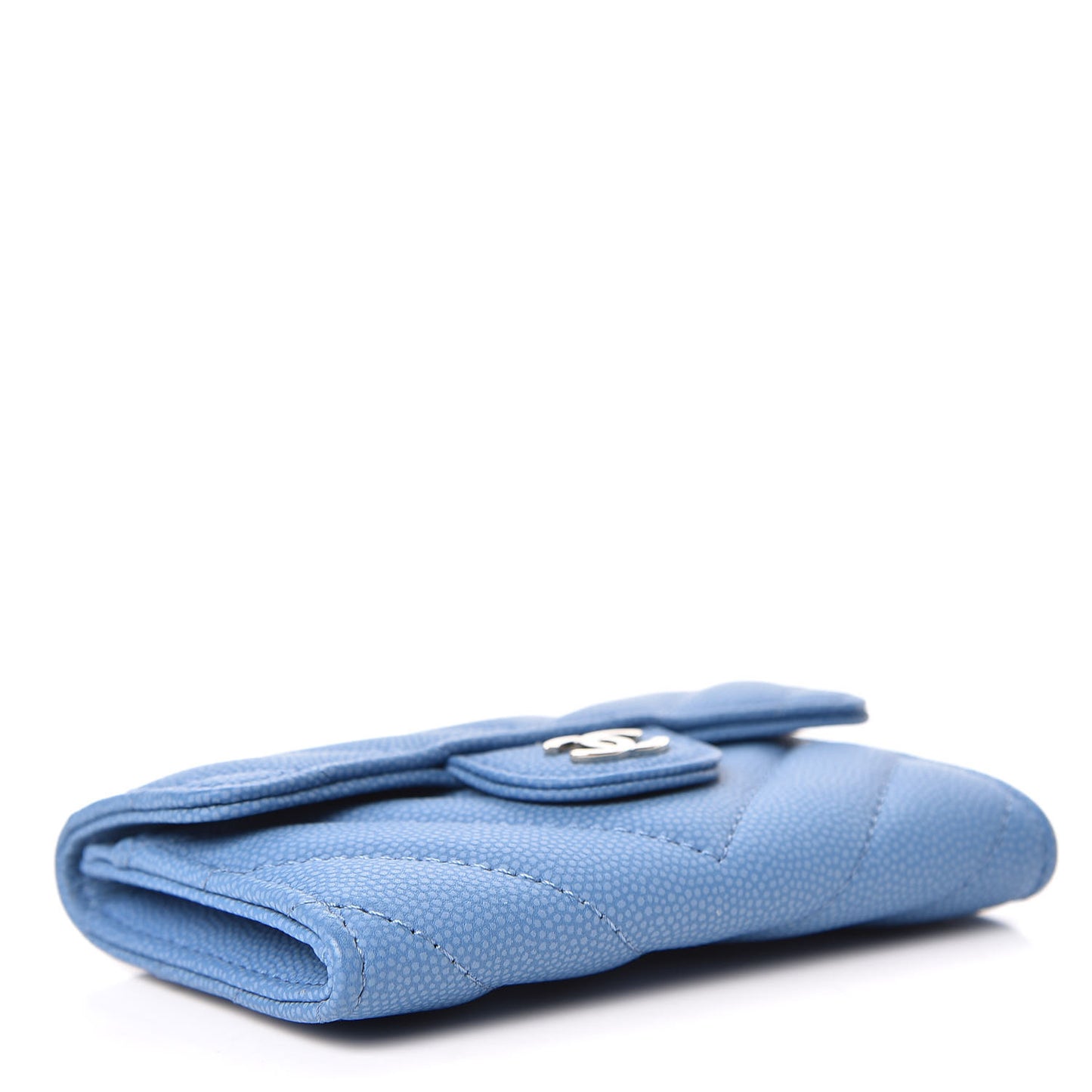 Caviar Chevron Quilted Flap Card Holder Blue